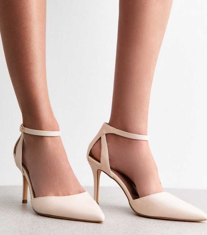 Wide Fit Off White Faux Patent Leather Pointed Toe Ankle Strap