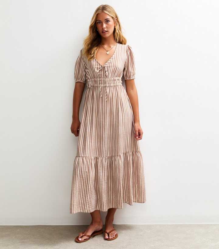 Tall Brown Stripe Poplin Midi Dress