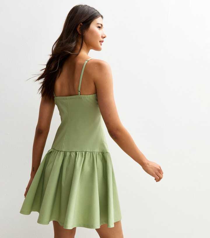 Light Green Drop Waist Cami Mini Dress | New Look