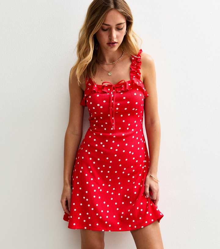 Red Spot Pattern Textured Cami Mini Dress