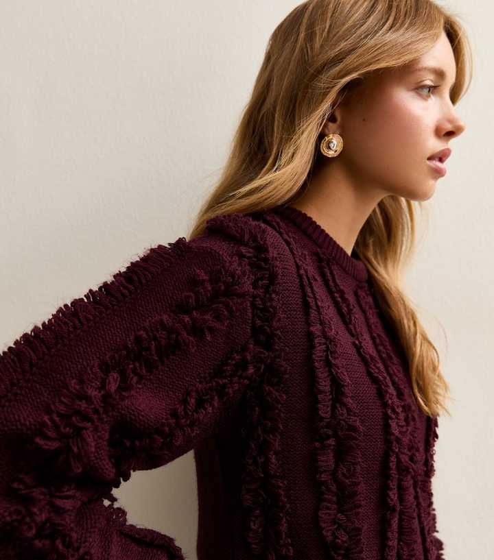 Burgundy Fringed Knit Jumper