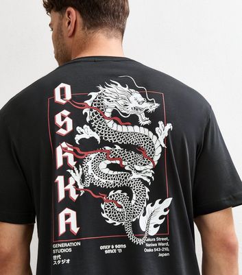 Only Sons Black Osaka Dragon Print Relaxed T-Shirt New Look