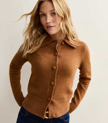 Tan Midweight Knit Collared Cardigan