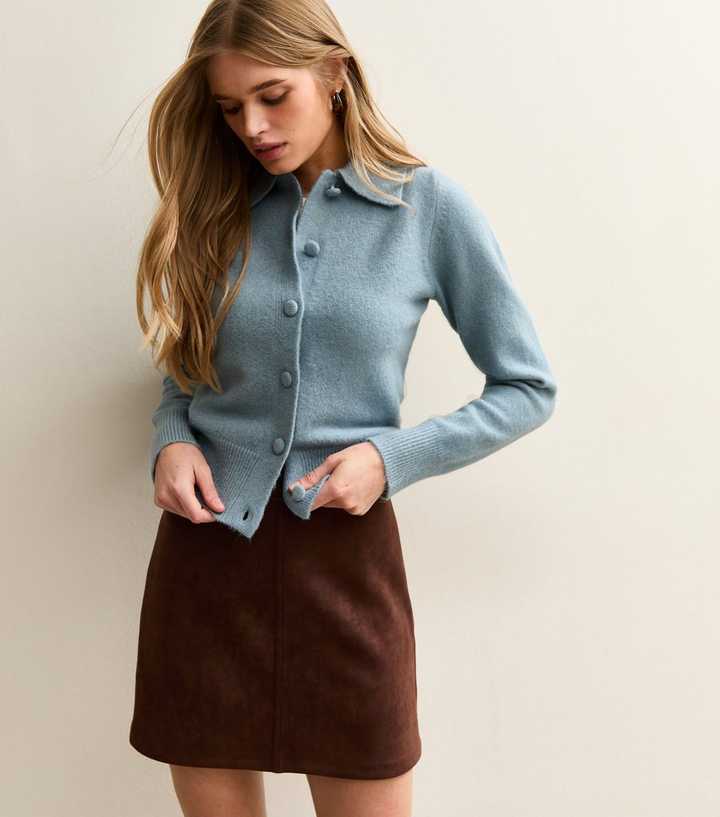 Light Blue Midweight Knit Collared Cardigan