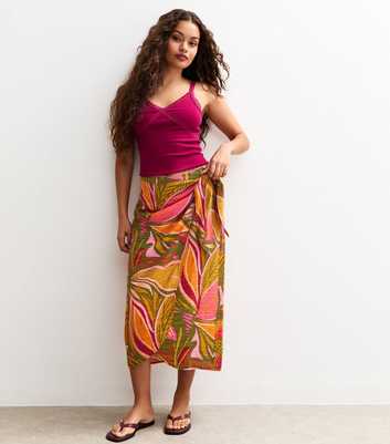 Petite Pink Leaf Print Sarong Skirt