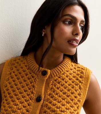 Dark Yellow Moss Stitch Buttoned Waistcoat