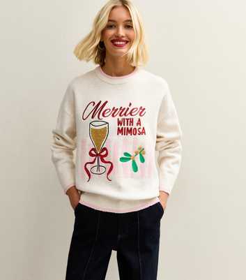 Cream Embroidered Merry Mimosa Christmas Jumper