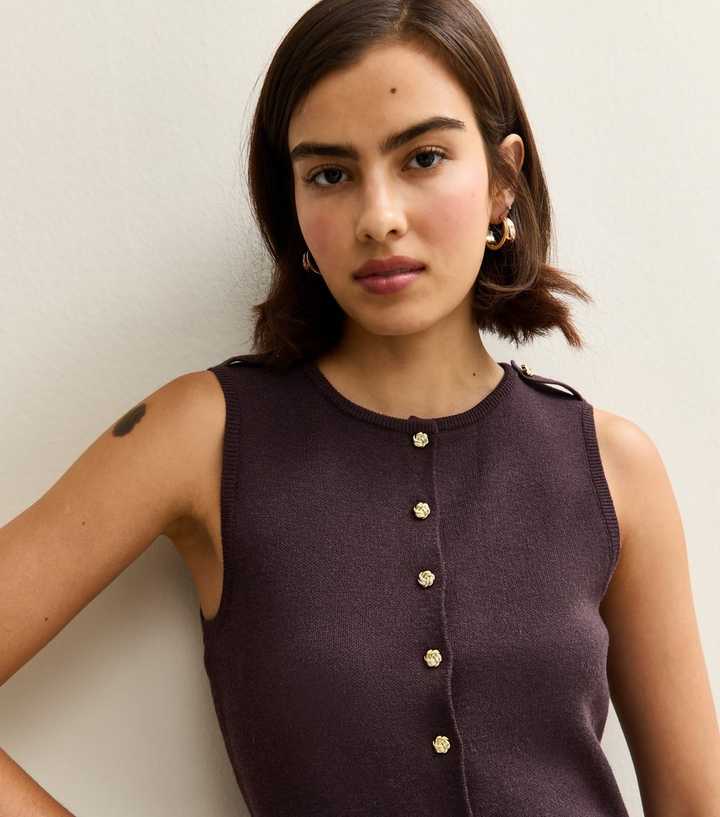 Light Purple Compact Knit Button Front Waistcoat