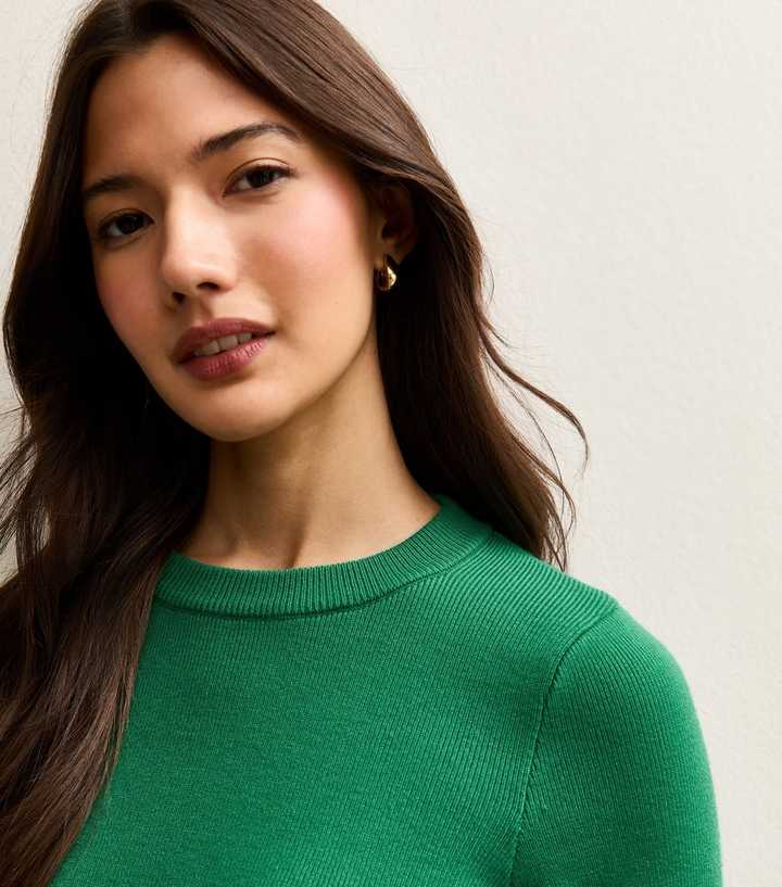 Green Ribbed Knit Crew Neck Jumper