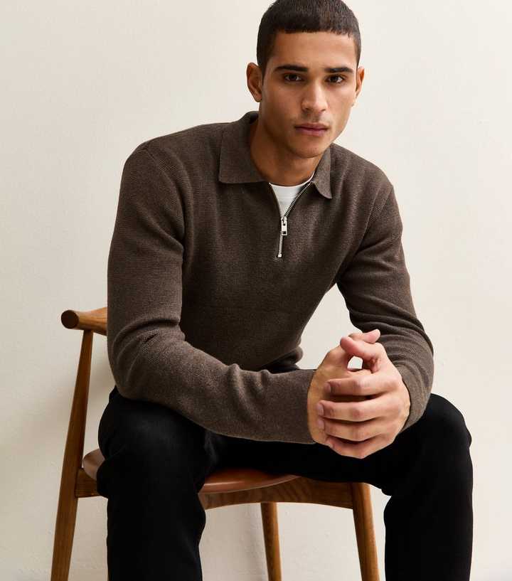 Jack & Jones Dark Brown Oversized Quarter Zip Jumper
