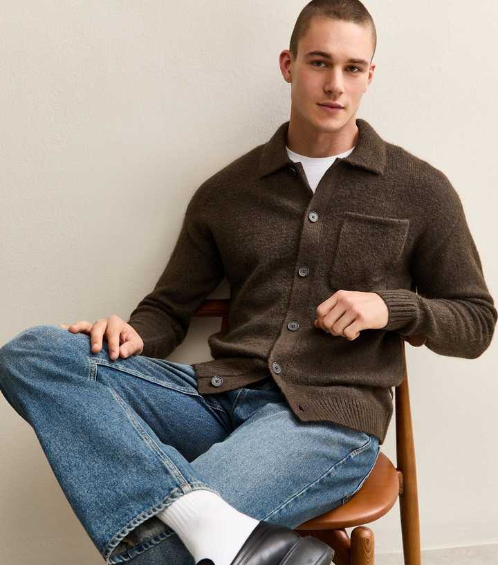 Jack & Jones Brown Oversized Knit Button Cardigan