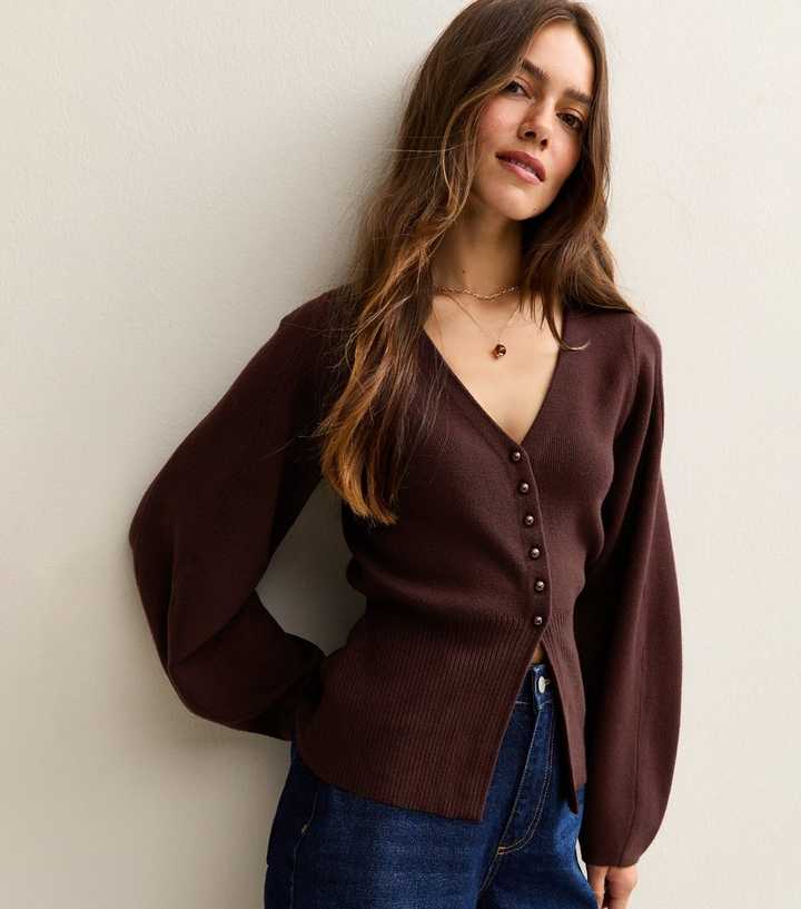 Petite Dark Purple Compact Knit V-Neck Cardigan