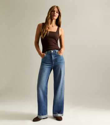 Blue Turn Up Cuff Wide Leg Jeans