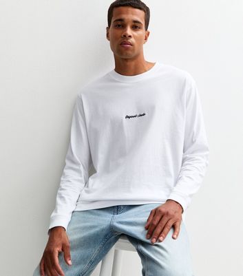 Jack & Jones White Regular Logo Long Sleeve Crew Neck Top | New Look