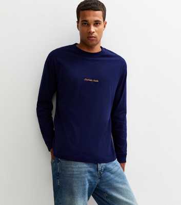 Jack & Jones Navy Logo Long Sleeve Crew Neck Top