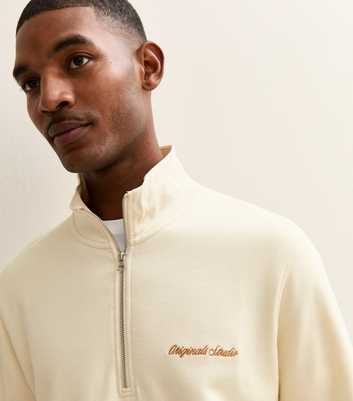 Jack & Jones Cream Embroidered Logo Half Zip Sweatshirt