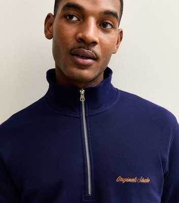 Jack & Jones Dark Blue Embroidered Logo Half Zip Sweatshirt