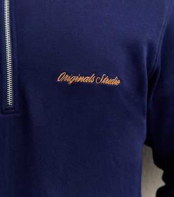 Jack & Jones Dark Blue Embroidered Logo Half Zip Sweatshirt | New Look