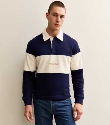 Jack & Jones Navy Stripe Long Sleeve Polo Top