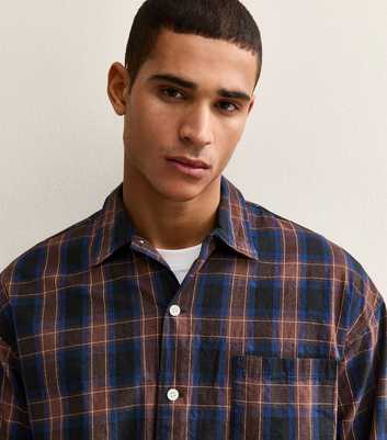 Jack & Jones Dark Blue Boxy Long Sleeve Checked Shirt