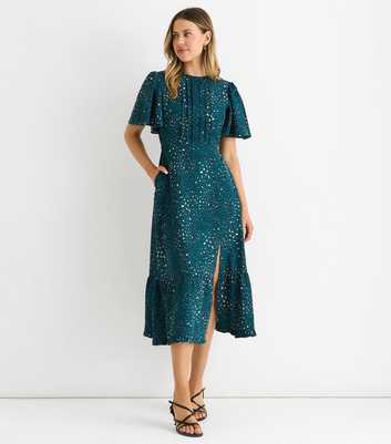 Gini London Green Animal Print Flutter Sleeve Midi Dress