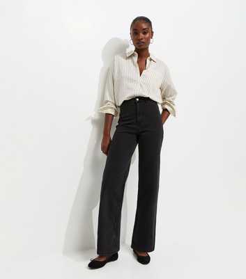 Black High Waist Stretch Denim Wide Leg Jeans