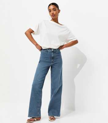 Blue High Waist Stretch Denim Wide Leg Jeans