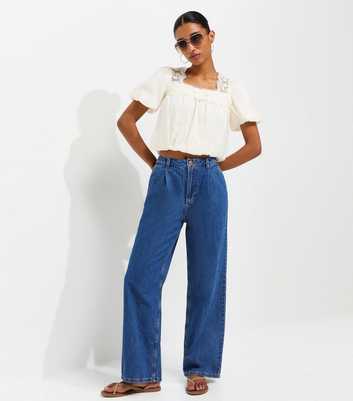 Blue Pleated Wide Leg Jeans