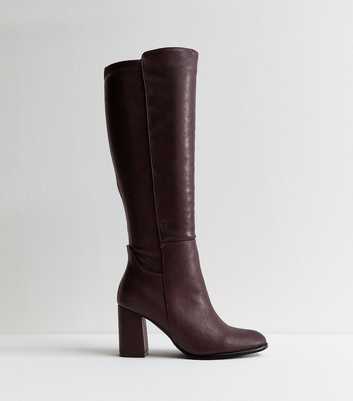 Wide Fit Burgundy Faux Leather Block Heel Boots