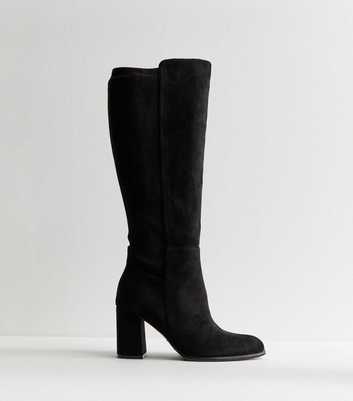 Wide Fit Black Faux Suede Knee High Boots