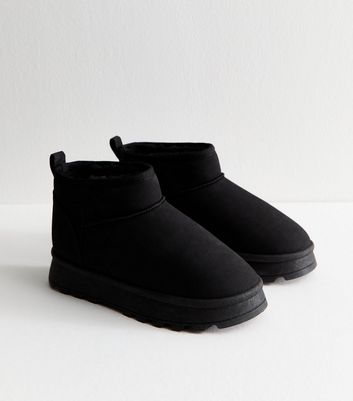 Black Faux Suede Lined Ankle Boots
