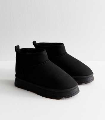 Black Faux Suede Lined Ankle Boots