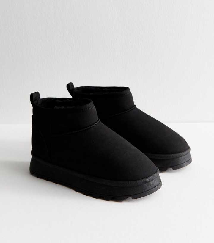 Black Faux Suede Lined Ankle Boots