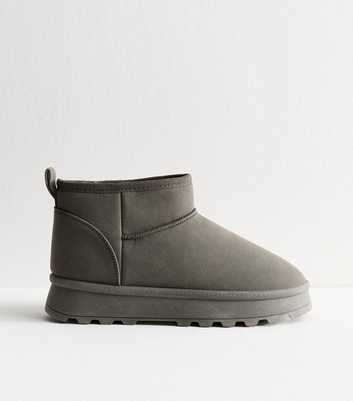 Grey Faux Suede Lined Ankle Boots