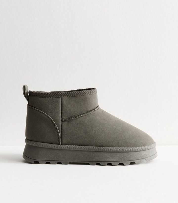 Grey Faux Suede Lined Ankle Boots