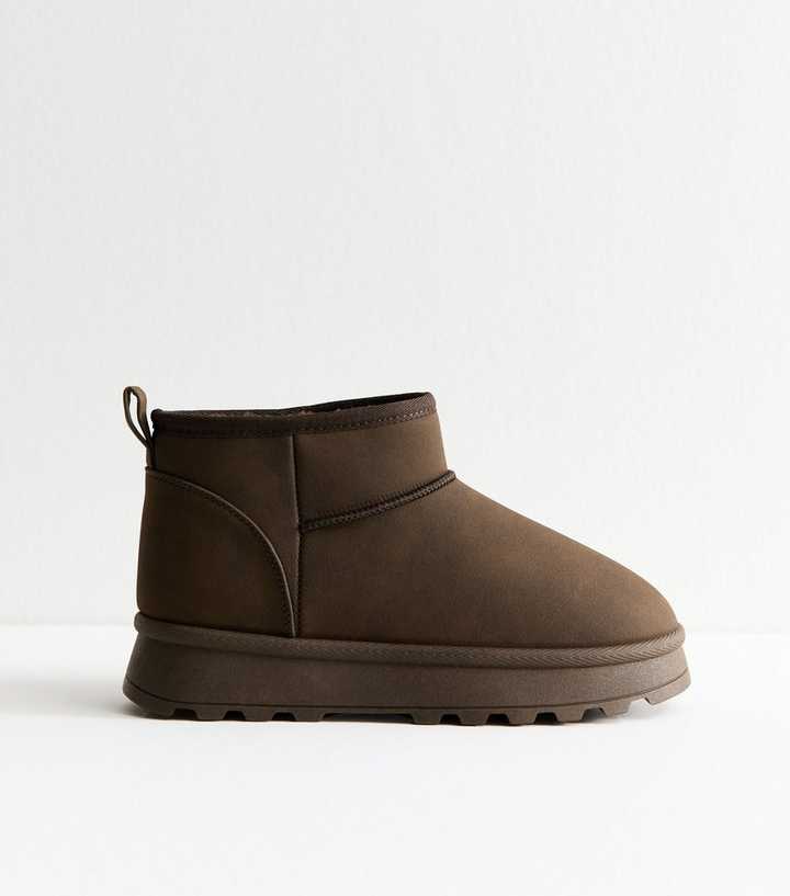 Brown Faux Suede Lined Ankle Boots