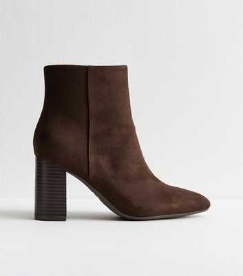 Brown Faux Suede Block Heel Ankle Boots