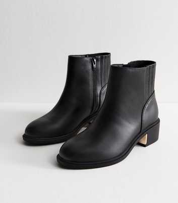 Wide Fit Black Faux Leather Metal Trim Ankle Boots