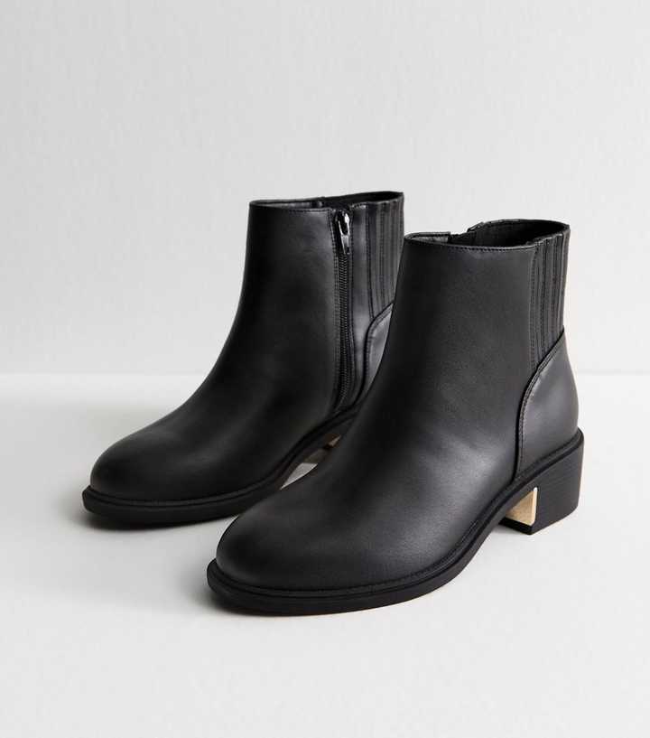 Wide Fit Black Faux Leather Metal Trim Ankle Boots