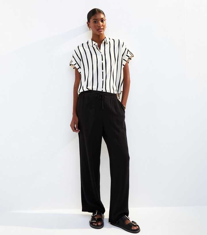 Black Linen Look Wide Leg Trousers