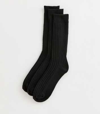 Mens Pack of 3 Black Ribbed Socks