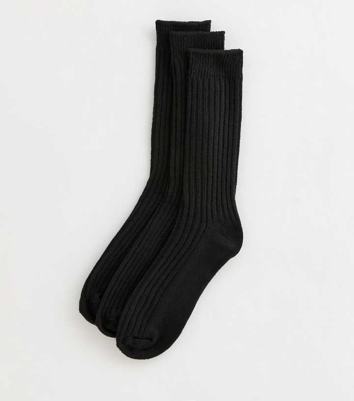 Mens Pack of 3 Black Ribbed Socks