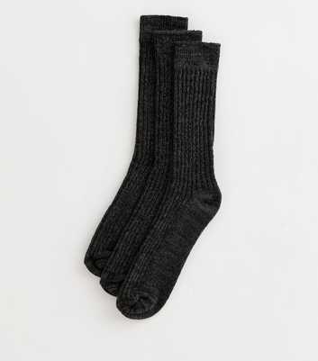 Mens Pack of 3 Fluffy Grey Ribbed Socks