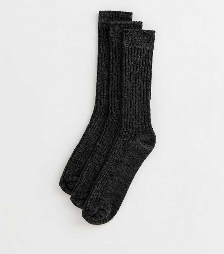 Mens Pack of 3 Fluffy Grey Ribbed Socks