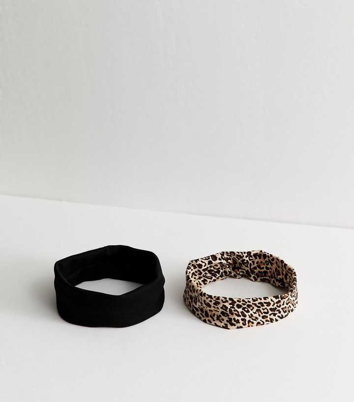Pack of 2 Black and Leopard Print Headband 