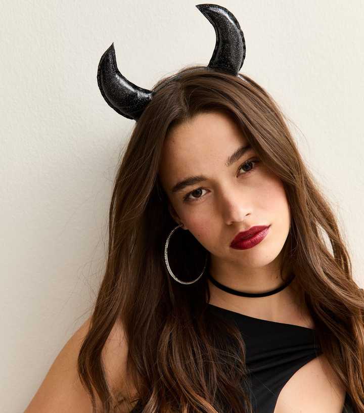 Black Halloween Sparkly Devil Horns Headband