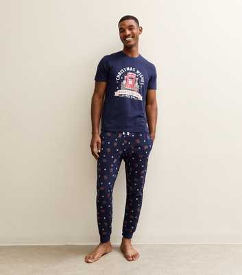 Blue Regular North Pole Print Top and Tapered Bottoms Pyjama Set
