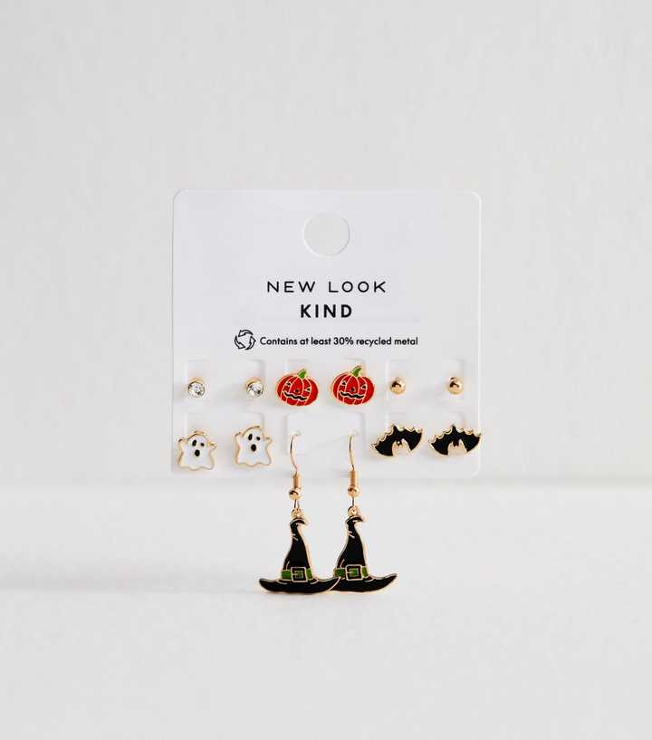 Gold Tone Pack of 6 Halloween Stud and Hoop Earrings