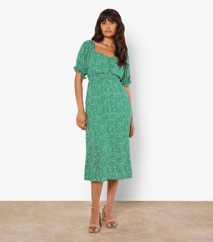 Apricot Green Spot Print Dress