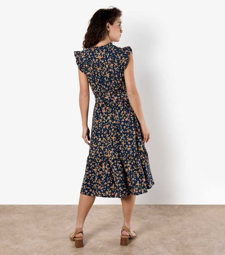 Apricot Navy Flora Print Wrap Dress
